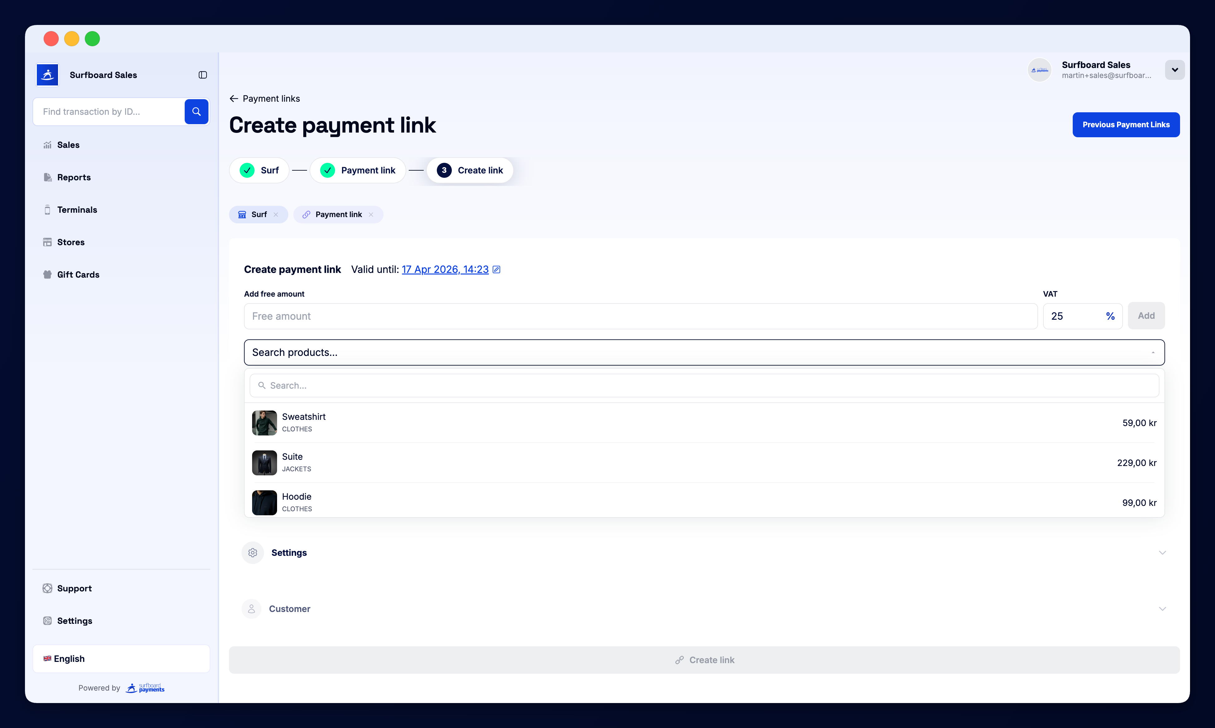 Surfboard Sales Dashboard