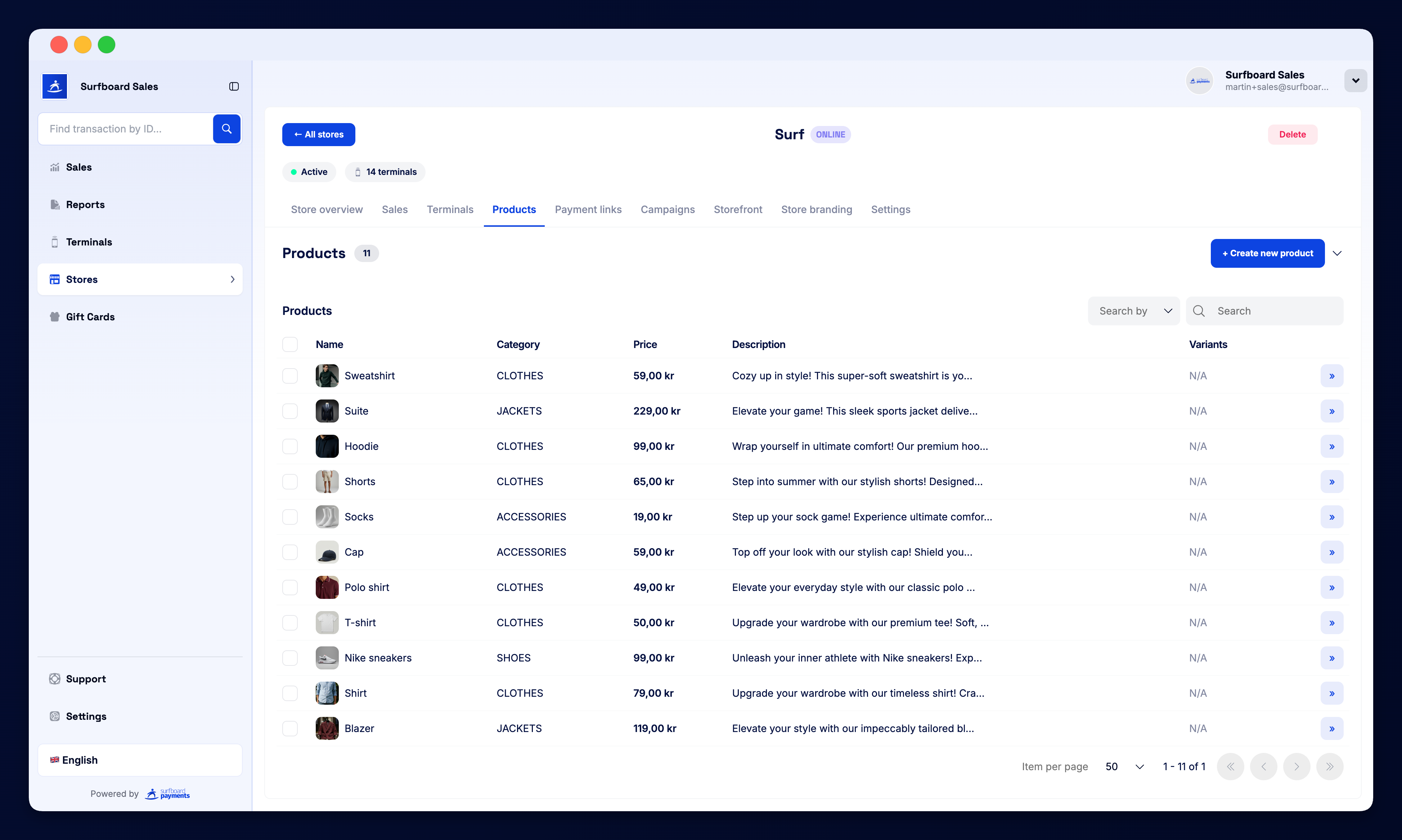 Surfboard Sales Dashboard