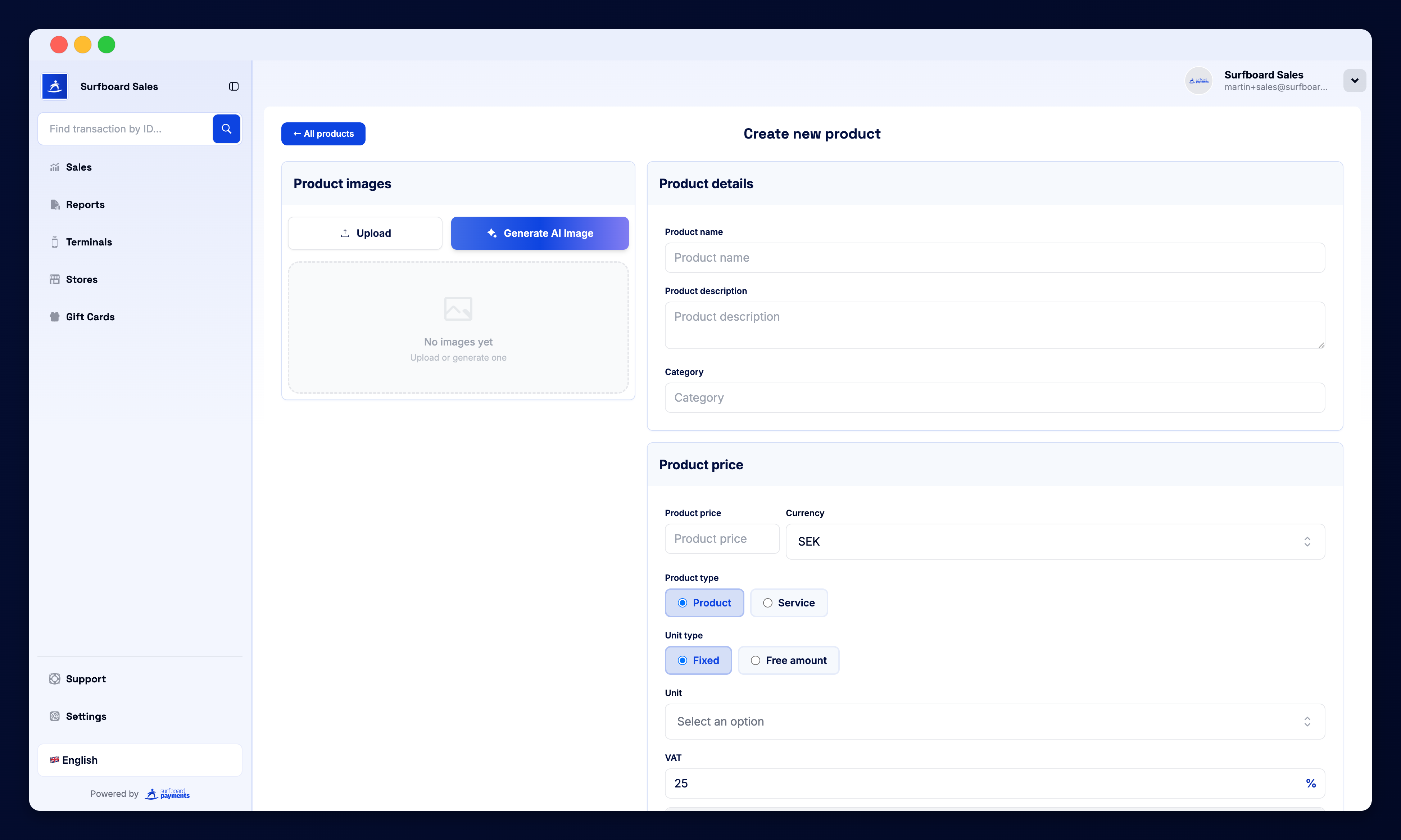 Surfboard Sales Dashboard